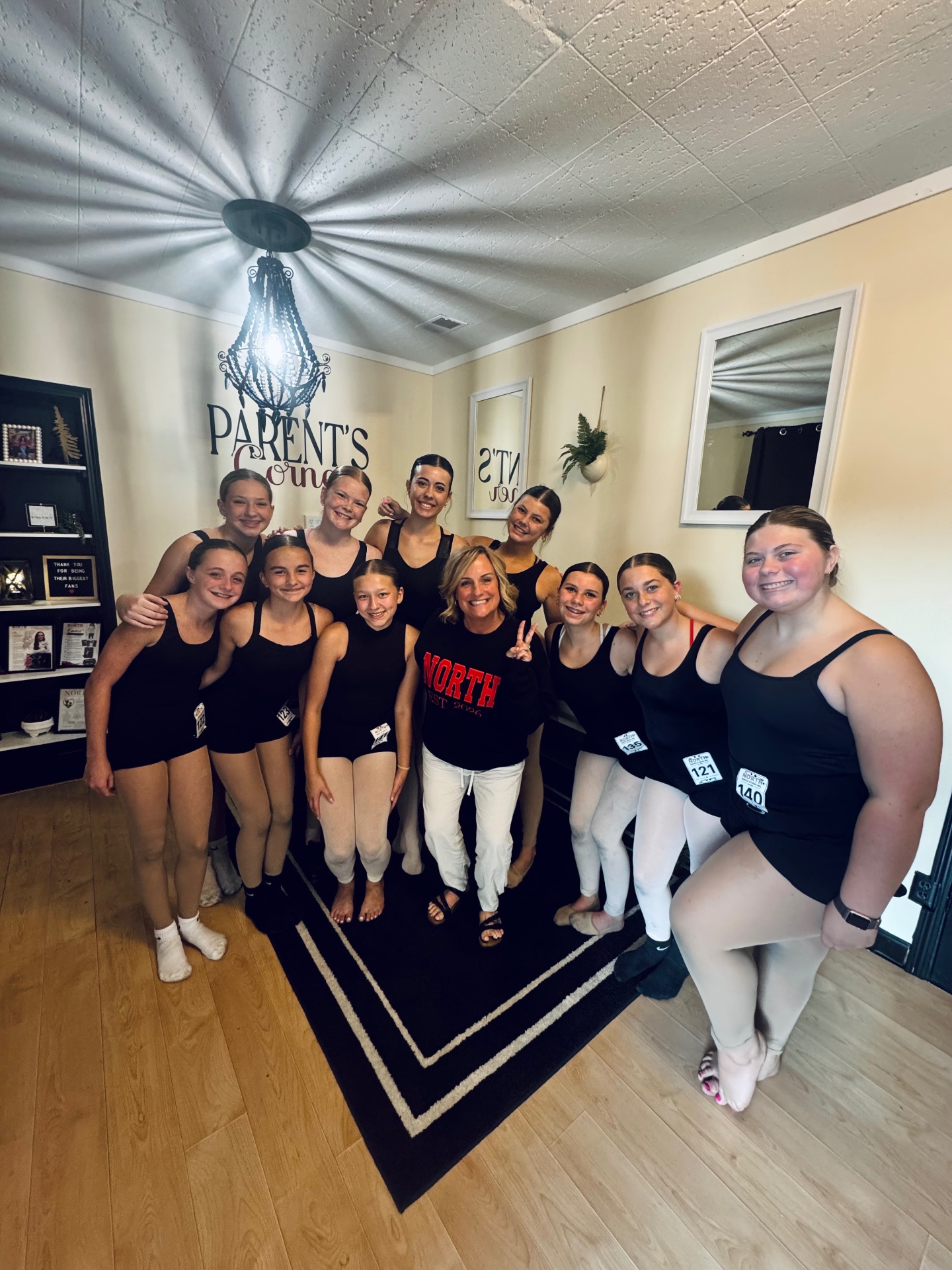 North Dance Studio dancers with Miss Kristy in the Parent's Corner lobby